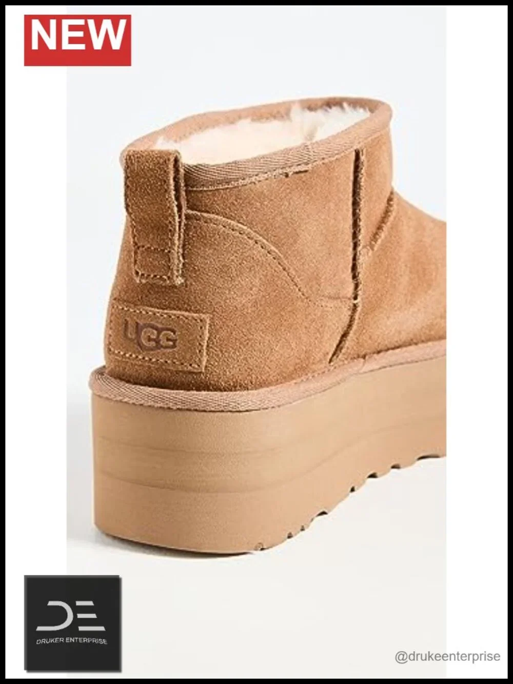 Suede Ankle Bootie with Platform, Pull-On Style, 17mm Wool Lining
